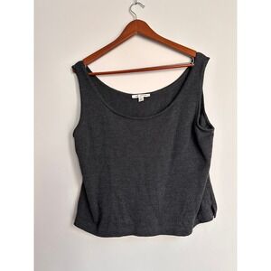 ST JOHN Knit Tank Top Women L Charcoal Gray Sleeveless Scoop Neck Made in USA